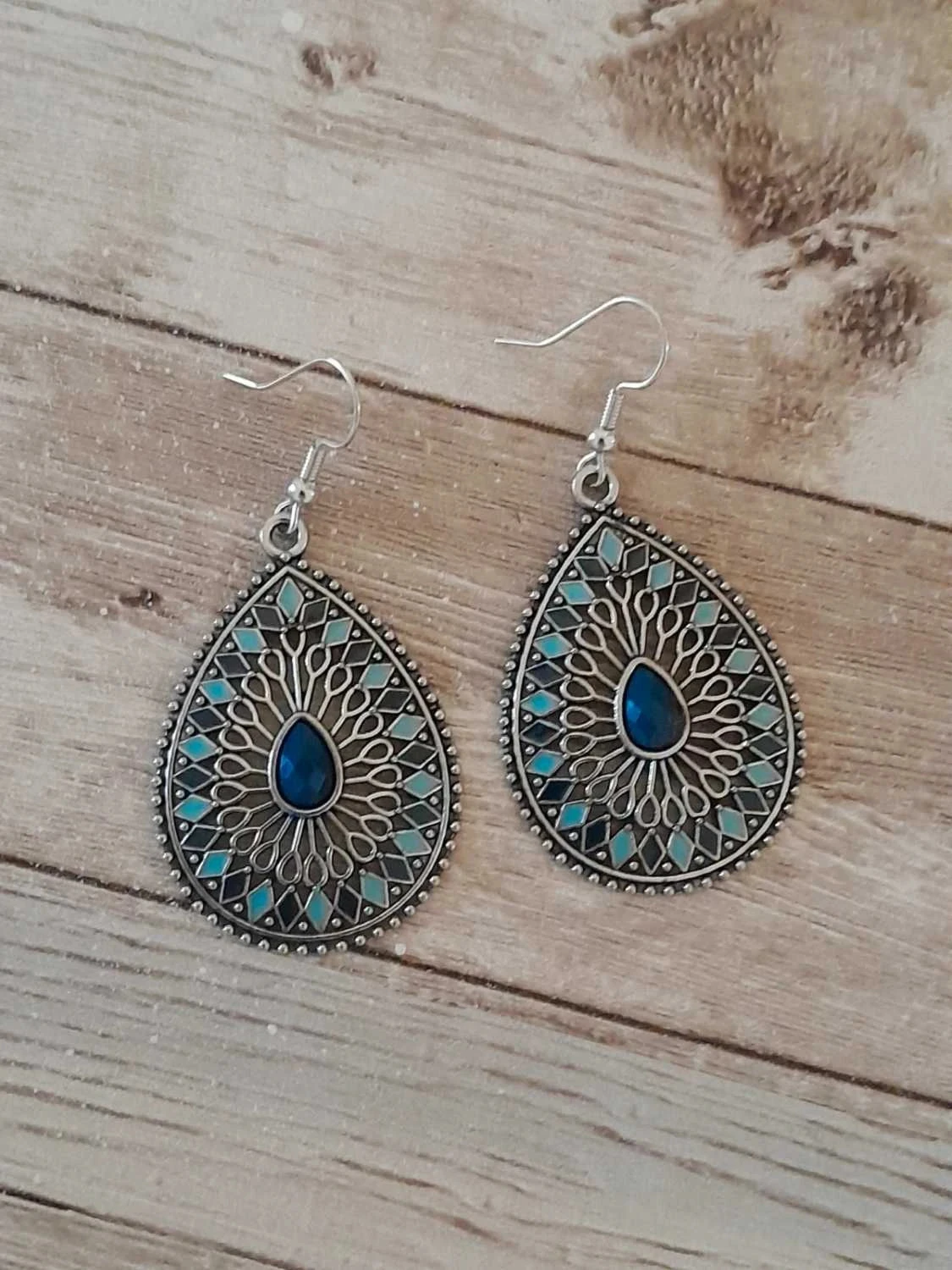Boucles d'oreilles bleues, style bohème